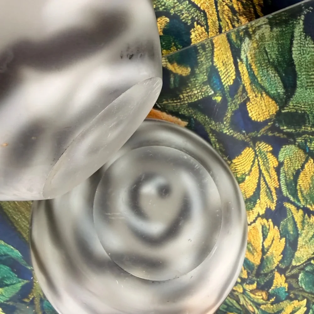 Frosted Art Glass Egg Vase Smoky Grey Wavy Pattern Large Sculptural Vessel 11.5